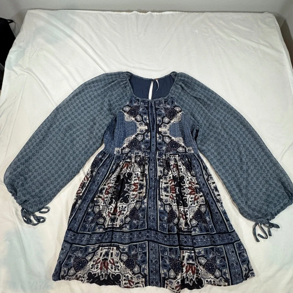Free People Oksana Mini Dress Women's Size 6 Boho Whimsical Balloon Sleeve